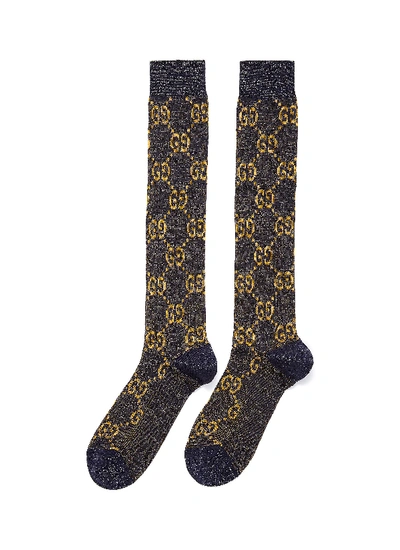 Gucci Gg Logo Intarsia Socks In Navy / Mustard Yellow