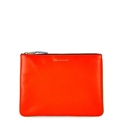 Comme Des Garçons Medium Neon Green And Orange Leather Pouch In Green And Other