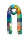 Acne Studios Checked Fringed Knitted Scarf In Blue