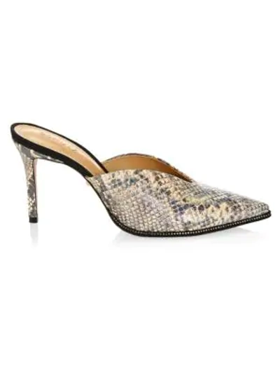 Schutz Heliconia Notched Snakeskin-embossed Leather Mules In Natural Snake