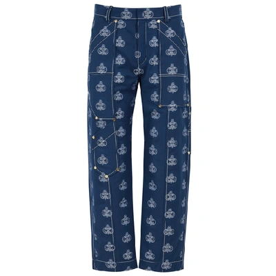 Chloé Navy Monogrammed Cotton Trousers