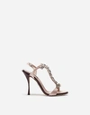 DOLCE & GABBANA DOLCE & GABBANA SANDALS AND WEDGES - SATIN AND PATENT LEATHER SANDALS WITH BEJEWELED DETAIL