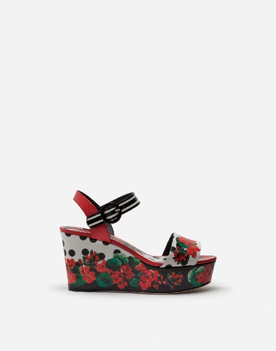 Dolce & Gabbana Portofino-print Patent Leather Sandals With Wedge Heel In Multicolour