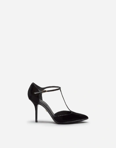 Dolce & Gabbana Bellucci T-strap Shoes In Shiny Calfskin In Black