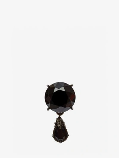 Alexander Mcqueen Stone Clip Earring In Silver/jet Black