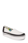 Toms Alpargata Boardwalk Platform Slip-on In White/ Black Canvas