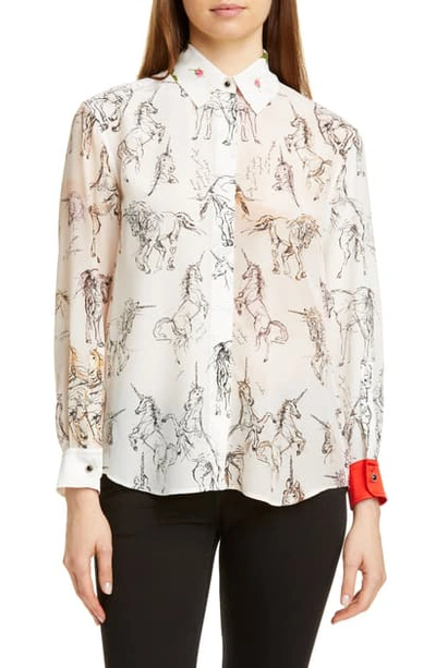 Burberry Lucinda Unicorn Sketch Mulberry Silk Shirt In Black Ip Pattern