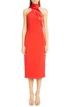 CUSHNIE SATIN HALTER MIDI PENCIL DRESS,319303-42