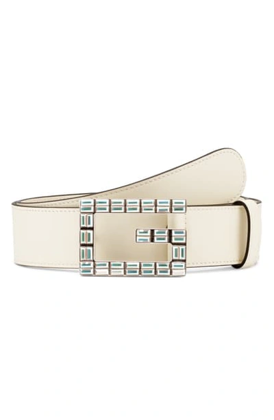 Gucci Madelyn Crystal G Belt In M.white/ Crystal Ab