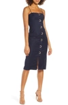 Finders Keepers Rae Crescent Button Sleeveless Sheath Dress In Navy