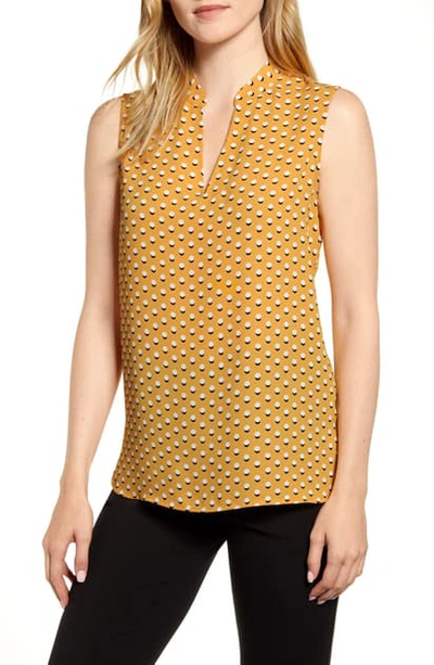 Anne Klein Dot Print Sleeveless Top In Cezanne Yellow/ Anne Wht Combo