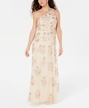 ADRIANNA PAPELL BEADED ONE-SHOULDER GOWN