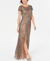 ADRIANNA PAPELL HAND-BEADED MESH GOWN