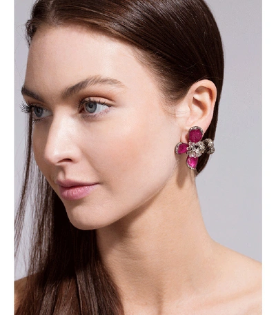 Arunashi Ruby Orchid Earrings In Black Gold