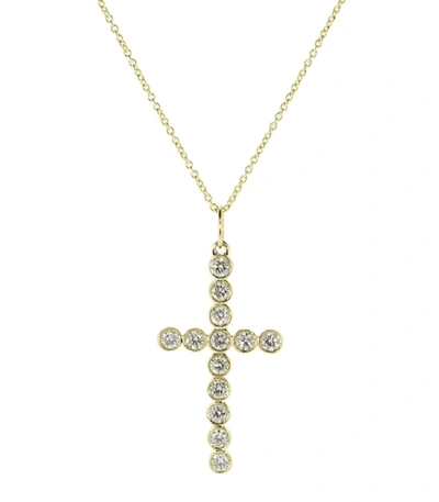 Sydney Evan Medium Bezel Cross Necklace In Yellow Gold