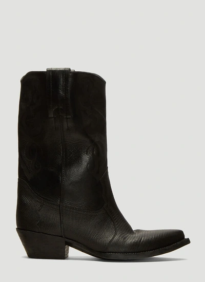 Saint Laurent Lukas Lizard-embossed Leather Heeled Ankle Boots In Black