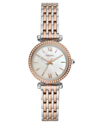 Fossil Women's Mini Carlie Two-tone Stainless Steel Bracelet Watch 28mm In Two Tone