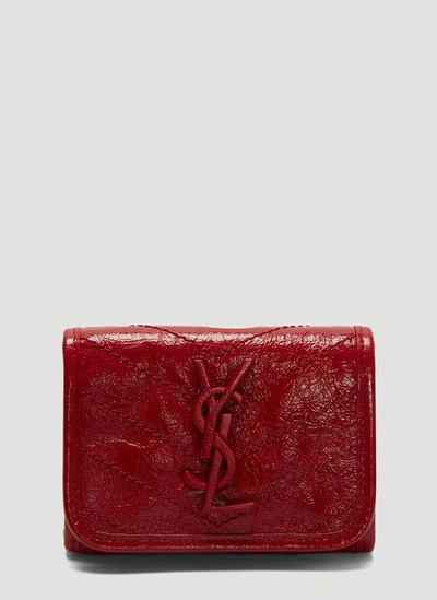 Saint Laurent Niki Compact Crinkled Vintage Leather Wallet In Red