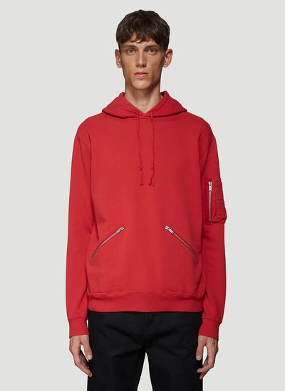 Saint Laurent Zip Pocket Hooded Sweatshirt In Red