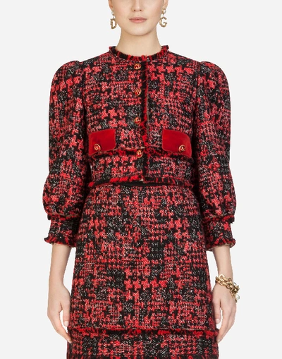 Dolce & Gabbana Short Tweed Jacket With Decorative Buttons In Multi-colored