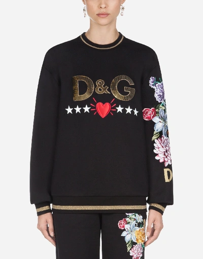Dolce & Gabbana Jersey Hoodie With Patch In Black