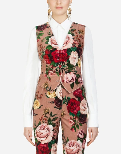 Dolce & Gabbana Baroque Rose-print Velvet Waistcoat In Multi-colored