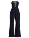 Theia Embellished Strapless Wide Leg Jumpsuit In Midnight