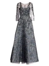 THEIA Floral Beaded Illusion Gown