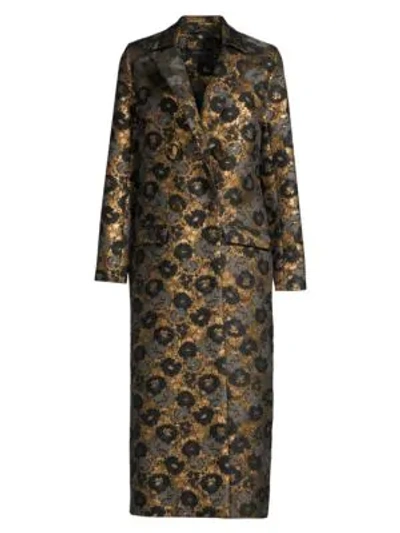Mother Of Pearl Mable Brocade Coat In Gold Jacquard