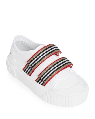 Burberry Ray Striped Grip-strap Low-top Sneakers, Baby/toddler In White