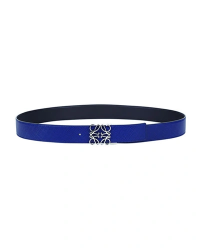 Loewe Men's Reversible Anagram Leather Belt In Blue