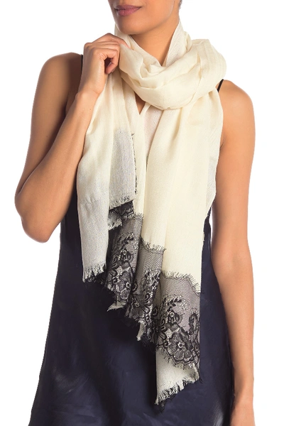 La Fiorentina Wool Silk Blend Lace Scarf In White/black