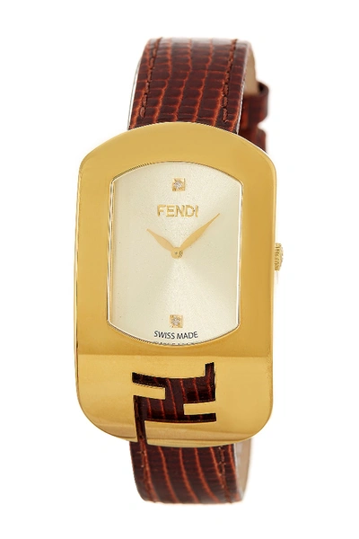 Fendi Women's Chameleon Diamond Accent Embossed Leather Strap Watch - 0.009 Ctw In Champagne