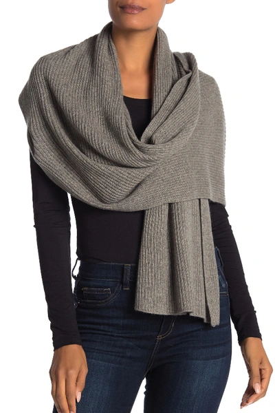 Portolano Cashmere Ribbed Wrap Scarf In Medium Hth Grey