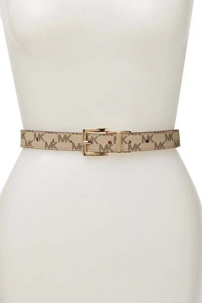 Michael Kors Reversible Leather Logo Belt In Natural /fuchsia