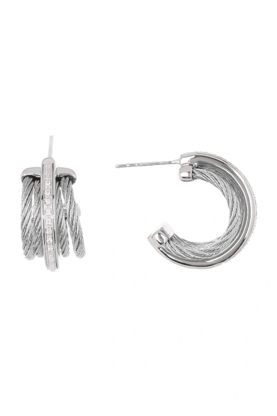 Alor 18k White Gold Stainless Steel Cable Diamond Earrings - 0.08 Ctw In Grey