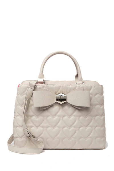 Betsey Johnson Quilted Bow Satchel In Putty