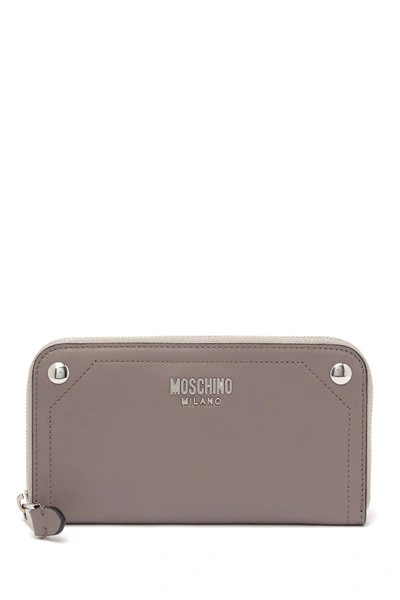 Moschino Zip-around Leather Wallet In Grey