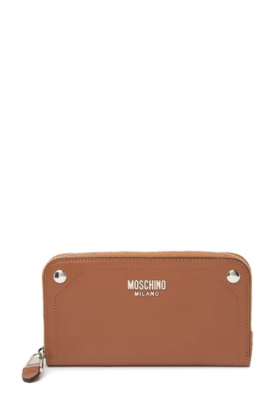 Moschino Zip-around Leather Wallet In Brown