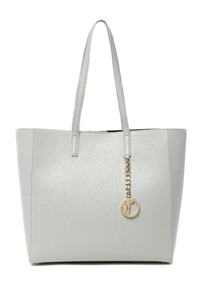 Versace Saffiano Leather Tote Bag In Grey