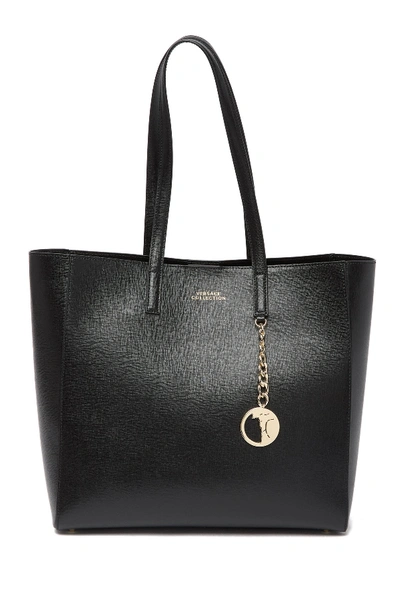 Versace Saffiano Leather Tote Bag In Black