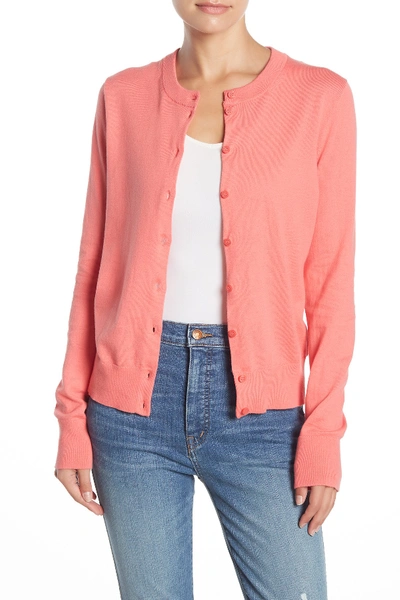 J Crew Front Button Knit Cardigan In Coral Rose
