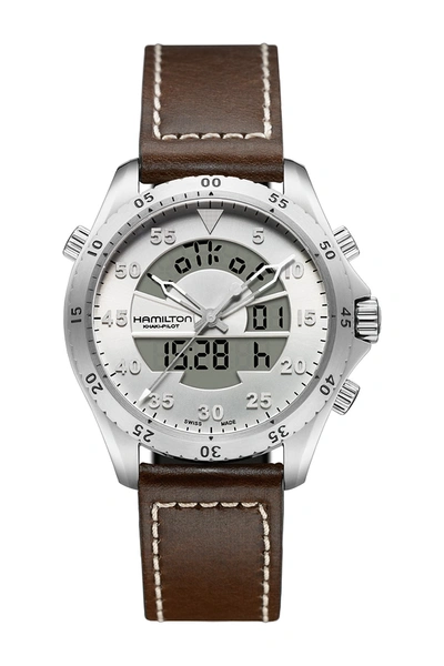 Hamilton Men's Khaki Flight Timer Leather Strap Watch, 45mm