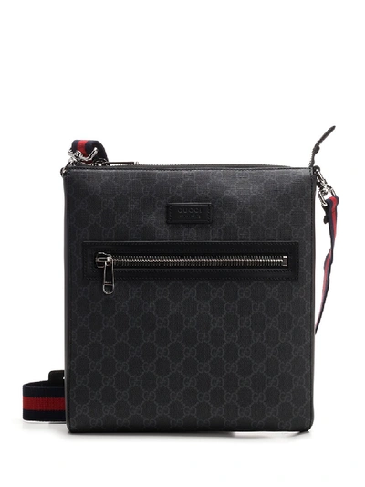 Gucci Gg Supreme Web Strap Messenger Bag In Black