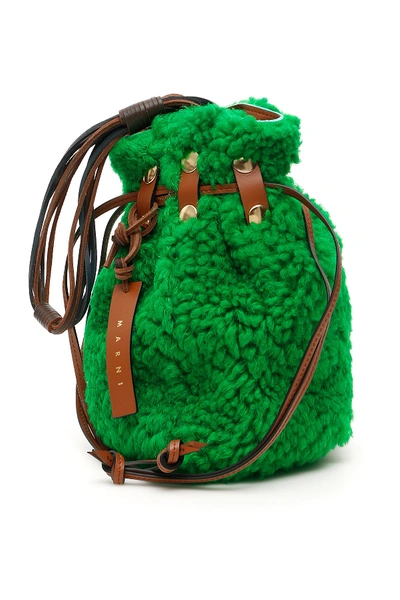 Marni Bindle Logo Tag Clutch Bag In Green