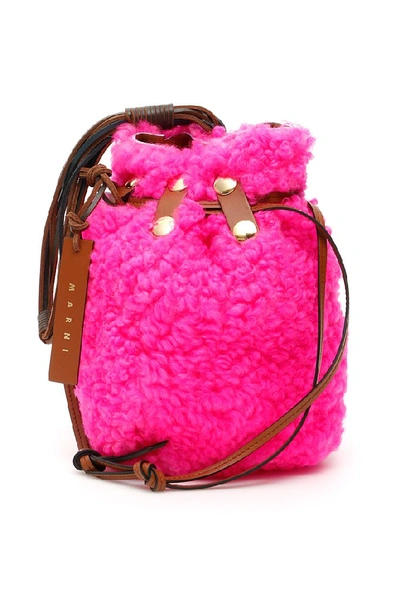 Marni Shearling Bindle Bag In Fuchsia Fluo