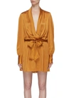 ZIMMERMANN Belted ruched drape silk satin wrap rompers