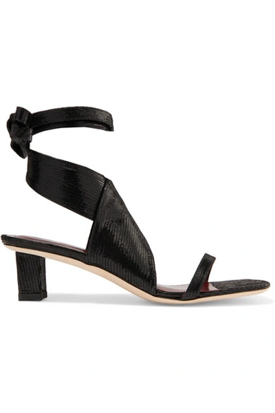 Staud Rui Lizard-effect Leather Sandals In Black