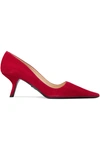 Prada Point-toe Suede Pumps In Red