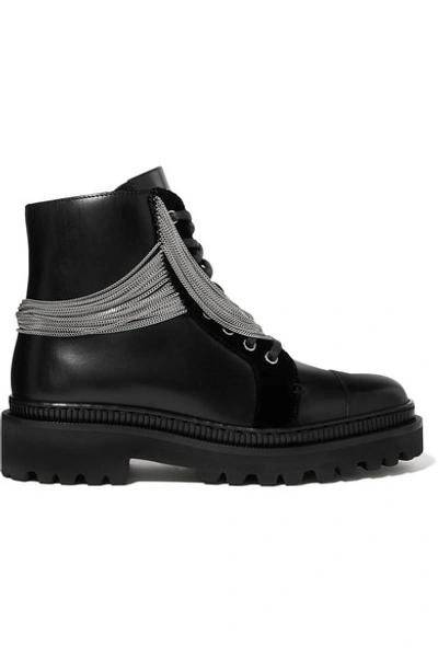 Balmain Ranger Embellished Lace-up Leather Ankle Boots In Black